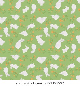 Hand-drawn Cute bunnies. Floral background vector seamless, Small rabbit pattern Kids print.