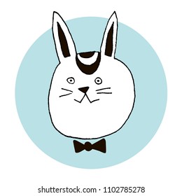 Hand-drawn cute cartoon character. Vector illustration with a head of a bunny for baby textile, design posters, and surface design