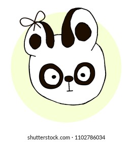 Hand-drawn cute cartoon character. Vector illustration with a head of a panda for baby textile, design posters, and surface design