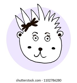 Hand-drawn cute cartoon character. Vector illustration with a head of a hedgehog for baby textile, design posters, and surface design
