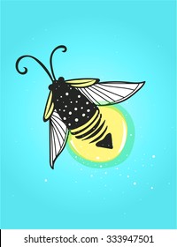 Hand-drawn cute cartoon firefly bug design. Vector illustration.
