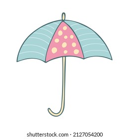 Paraguas lindo de dibujos a mano. Ilustración vectorial aislada en fondo blanco.