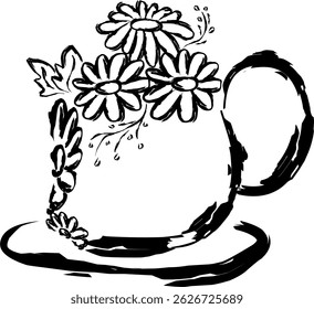 hand-drawn cute cup with flowers is perfect for tea and coffee designs. The vector artwork is ideal for scrapbooking, stationery, spring décor, and feminine images