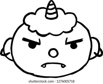 Hand-drawn cute demon's face outline