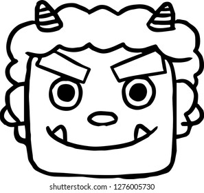 Hand-drawn cute demon's face outline