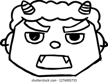 Hand-drawn cute demon's face outline
