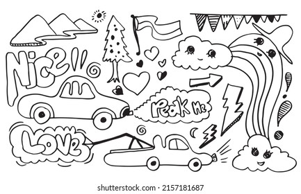 un lindo doodle dibujado a mano sobre fondo blanco. elementos de diseño de doodle.niños doodle para la decoración y página de color.