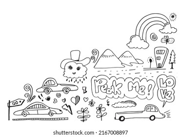 un lindo doodle dibujado a mano sobre fondo blanco. elementos de diseño de doodle.niños doodle para la decoración y página de color.