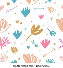 Handdrawn cute floral boho pattern. Vector, clip art.