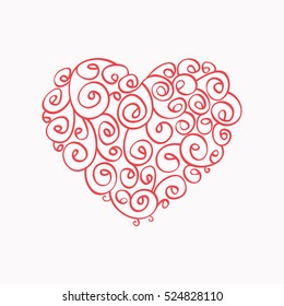 Hand-drawn, cute, fun, pink heart. Valentine day heart.