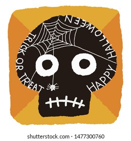 Hand-drawn cute Halloween illustration, skull, spider and spider web