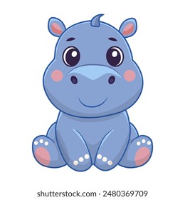 A hand-drawn cute hippopotamus. Funny baby hippo isolated on a white background. It can be used on children's T-shirts, textiles, printing.
