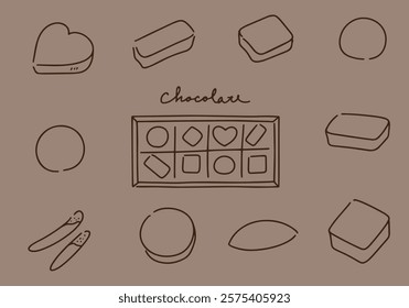 Hand-drawn cute illustration set of various chocolates