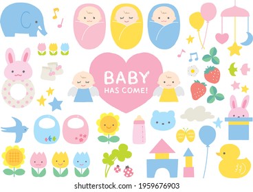 Hand-drawn cute illustrations of baby items