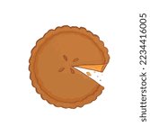 Hand-drawn cute isolated clip art illustration of apple pie. Watercolor style traditional apple pie with one piece taken. Vector illustration EPS 10