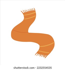 Hand-drawn cute isolated clip art illustration of cozy long orange scarf with tassels. Vector illustration EPS 10