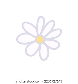 Hand-drawn cute isolated clip art illustration of a chamomile flower with eight petals. White flower with yellow pistil doodle. Vector illustration EPS 10