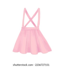 Hand-drawn cute isolated clip art illustration of kawaii girly pink skater skirt with straps. Vector illustration EPS 10