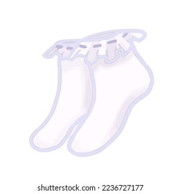 Hand-drawn cute isolated clip art illustration of a pair of female white socks with ruffles. Vector illustration EPS 10