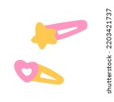 Hand-drawn cute isolated clipart illustration of star and heart shaped hairpins. Two pink and yellow hair clips for girls. Vector illustration EPS 10