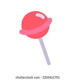 Hand-drawn cute isolated clipart illustration of round pink lollipop candy. Vector illustration EPS 10