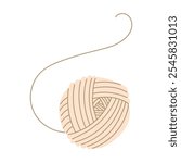 A hand-drawn cute isolated illustration of a wool harness. Light yarn for binding mail, a linen ball. Hobbies of dressing handmade items, packaging. Insulated wound ball with light thread