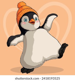 Hand-Drawn Cute Joyful Penguin Opening Its Arms for a Hug