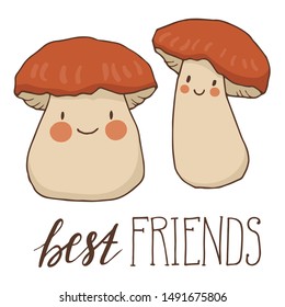 Hand-drawn cute mushrooms with hand lettering - Best friends