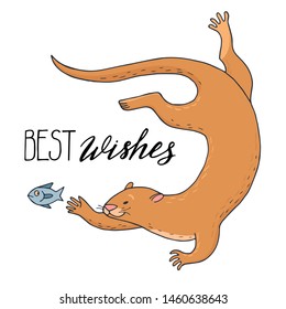 Hand-drawn cute otter with lettering - Best wishes
