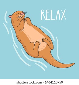 Hand-drawn cute otter with lettering - Relax