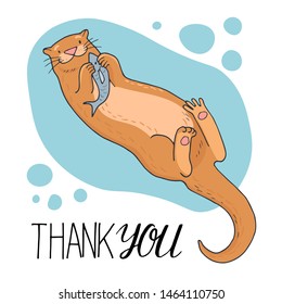 Hand-drawn cute otter with lettering - Thank you