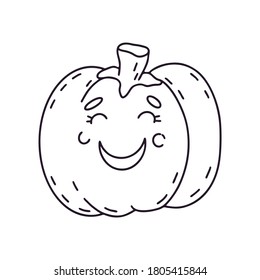 Hand-drawn cute pumpkin for Halloween with a smile. Mystical vector illustration for Halloween. Beautiful icon in the style of cartoon for the autumn holiday Halloween.