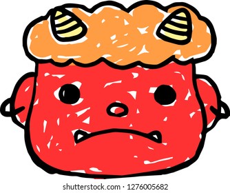 Hand-drawn cute red demon's face