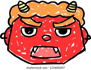 Hand-drawn cute red demon's face