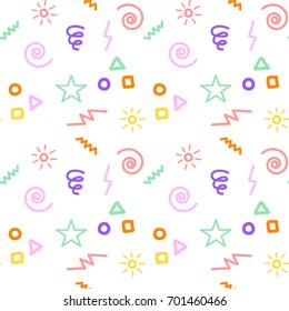 Handdrawn Cute Seamless Pattern. Memphis Style