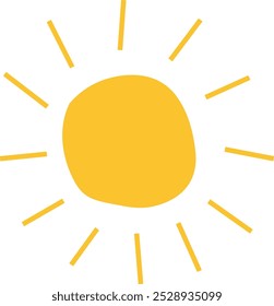 Dibujado a mano lindo sol brillante. Ilustración vectorial aislada sobre fondo blanco