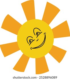 Hand-drawn cute smiling sun. Vector illustration isolated on white background