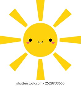 Dibujado a mano lindo sol sonriente. Ilustración vectorial aislada sobre fondo blanco