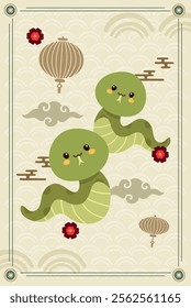 Handdrawn Cute Snakes in Chinese New Year Theme Background Illustration