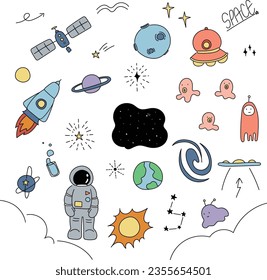 Hand-drawn cute space illustration set