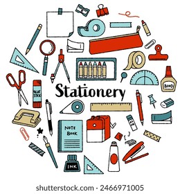 Hand-drawn cute stationery illustration set (colourful)