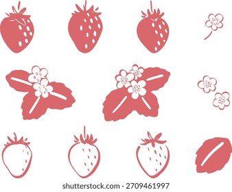 Handgezeichnete niedliche Erdbeere Symbol-Set