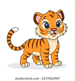 A hand-drawn cute tiger. Isolated on a white background. Vector illustration.  It can be used on children's T-shirts, textiles, printing.