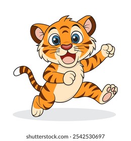 A hand-drawn cute tiger. Isolated on a white background. Vector illustration.  It can be used on children's T-shirts, textiles, printing.