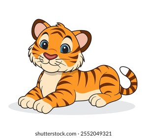 A hand-drawn cute tiger. Isolated on a white background. Vector illustration.  It can be used on children's T-shirts, textiles, printing.