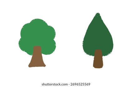 Conjunto de ilustración de árboles lindos dibujados a mano: plantas forestales naturales, vegetación y Elementos de diseño ecológicos estacionales