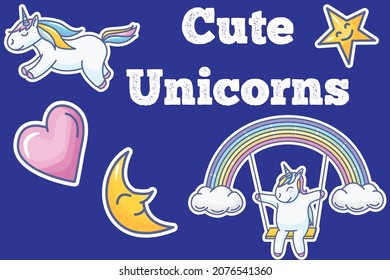 hand-drawn Cute unicorn cliparts for kids 