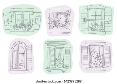 Hand-drawn cute windows spot set