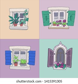 Hand-drawn cute windows - Vector