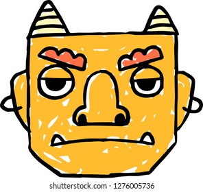 Hand-drawn cute yellow demon's face
